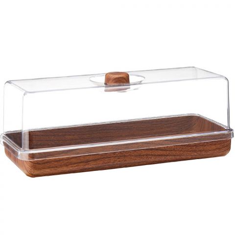EVELIN Wood Finish Rectangular Bread & Cake Serving Tray with Cover