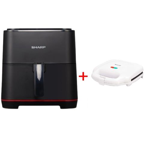 Sharp Air Fryer 1450 W & 5 L - Black + Sharp Sandwichmaker 700 W & 2 Slice