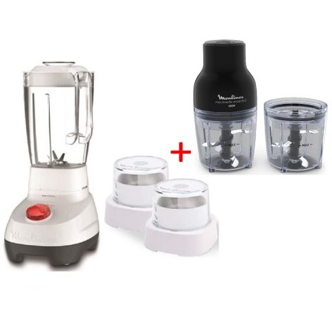 Moulinex Essential Electric Chopper 400 ml & 300 W - Black + Moulinex Blender 700W - White