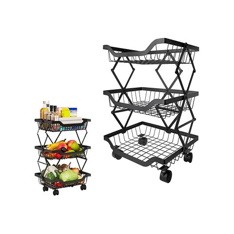 Adjustable Foldable Movable Storage Rack for Kitchen -3 Layers