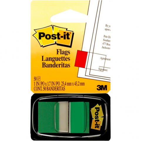 3M Post-It 25.4mm x 43.2mm 50 Tape Flags (green)