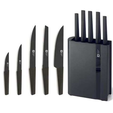Amefa Edge 5 pcs Knife Block Set Black in Gift Box