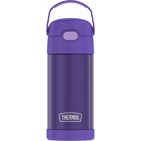 Thermos Stainless Steel Vacuum Insulated Hydration Bottle With Straw 355ml Purple cold for up to 12 hours.