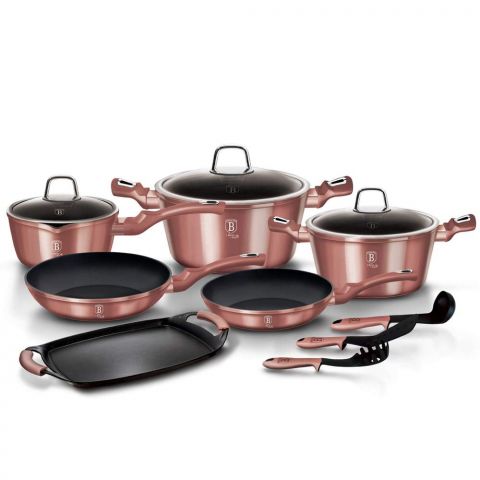 Berlinger Haus 12 PCS Cookwear Set (2 Frypan + 3 Pots with Lid + Grill + 3 Kitchen Tools)- I-Rose