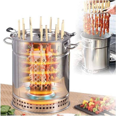 Charcoal Smoker Barrel Barbecue Grill for Outdoor & Camping & Picnic 20 Skewers