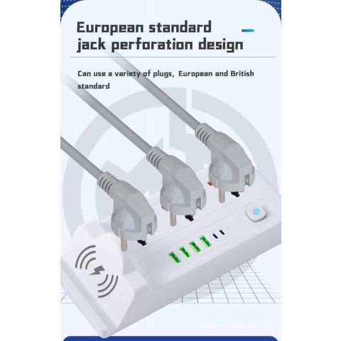 شريط طاقة متعدد الوظائف - 3 مقابس طاقة، 1 PD و5 مقابس USB