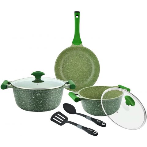 Prestige Essentials Non-Stick Cast Aluminium Granite Cookware Set 7 Pcs -Green
