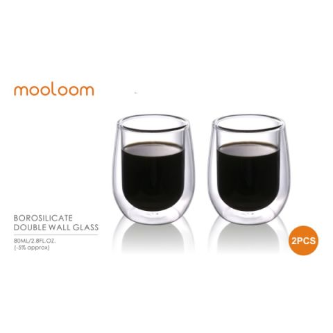 MOOLOOM Hand Made Double Wall Glass Tumbler Cup 80ML - (2Pcs)