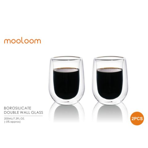 MOOLOOM Hand Made Double Wall Glass Tumbler Cup 200ML - (2Pcs)