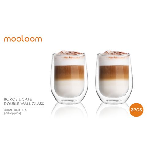 MOOLOOM Hand Made Double Wall Glass Tumbler Cup 300ML - (2Pcs)