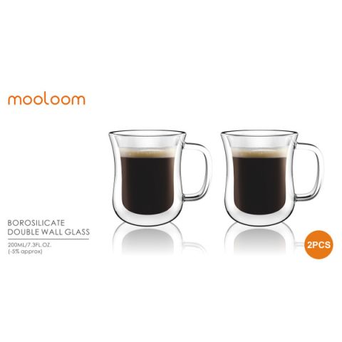 MOOLOOM Hand Made Double Wall Glass Mug 200ML - (2Pcs)