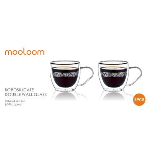 MOOLOOM Hand Made Glass Double Wall Coffee Cups 90ML - 2Pcs