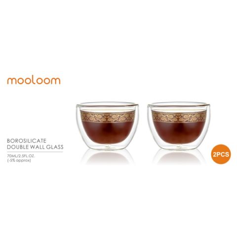 MOOLOOM Hand Made Glass Double Wall Coffee Cup 70ML - 2Pcs