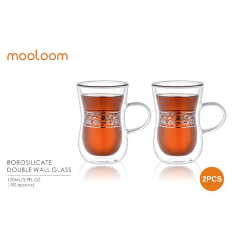 MOOLOOM HAND MADE BOROSILICATE GLASS DOUBLE WALL TEA CUP 100 ML 2 PCS