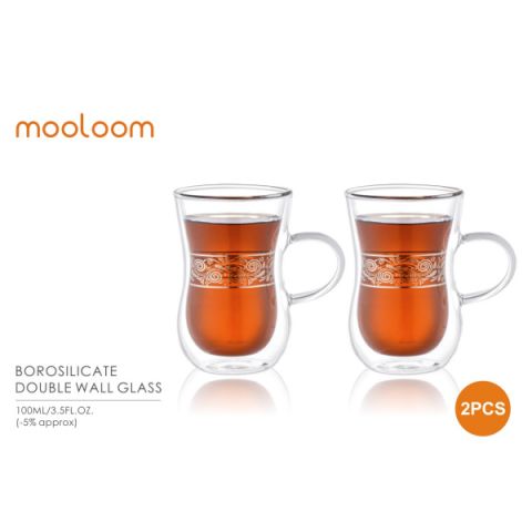 MOOLOOM Hand Made Glass Double Wall Tea Cup 100 ML 2 Pcs
