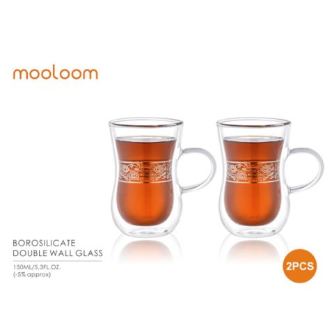 MOOLOOM Hand Made (BOROSILICATE) Glass Double Wall Cup 150 ML - 2 Pcs