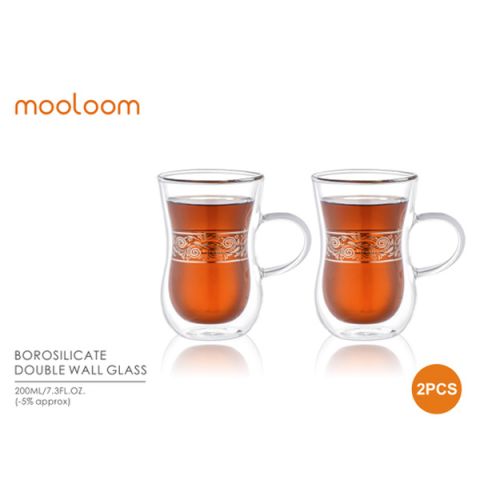 MOOLOOM Hand Made Glass (BOROSILICATE) Double Wall Cup 200 ML - 2 Pcs