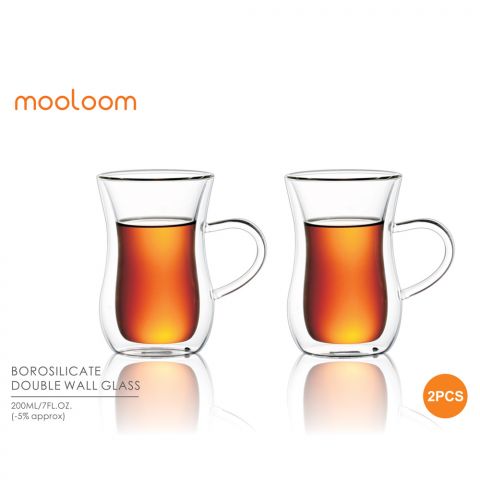 MOOLOOM (Hand Made) Glass Double Wall Tea Cup 200 ML - 2 Pcs
