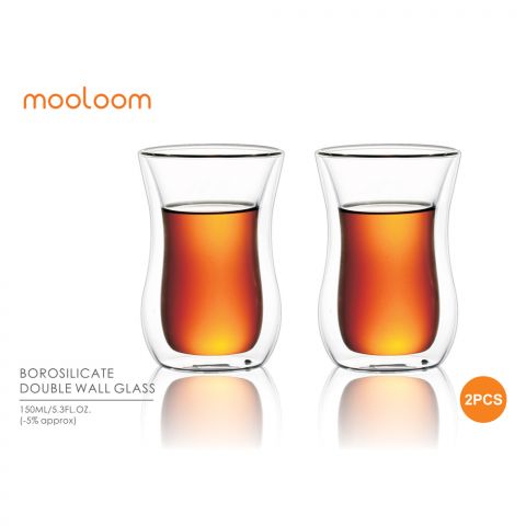 MOOLOOM (Hand Made) Glass Double Wall Tea Cup 150ML - 2 Pcs