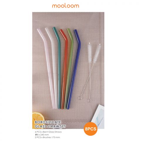 MOOLOOM Handmade Double Wall Glass Straw 240 ML- 8 Pcs