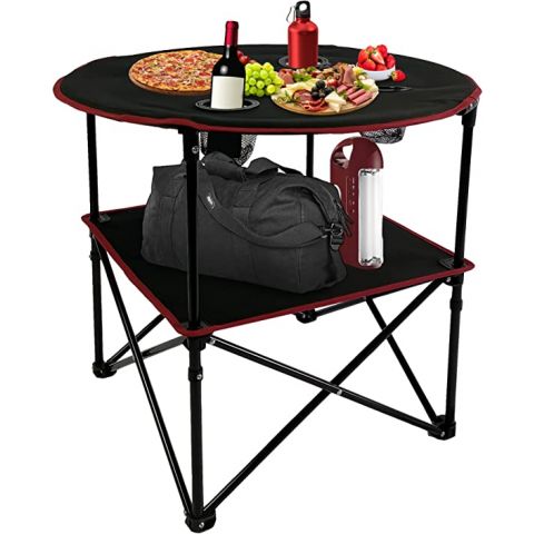Portable & Foldable Camping Table With 4 Cup Holders & Carry Bag
