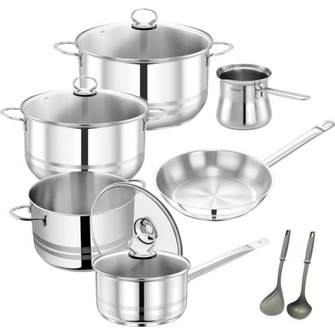 Prestige Stainless Steel Cookware Set with Glass Lid 12 PCS 