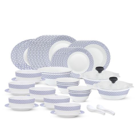 Borosil Dinnerware Set 50 Pieces - Blue Grey Cone 