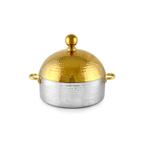 Stainless Steel Dome Hot Pot with Handle - Silver & Gold 