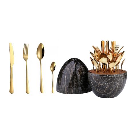 Elegant Bride Stainless Steel Cutlery Set 24 Pieces -Modern Black 
