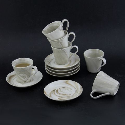 Set of 6 Pcs Marble Cups 90ml with Saucer -Yellow
