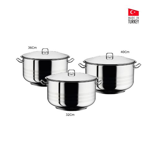Hascevher Arian Stainless Steel Cookware Set 6 PCs (32/36/40 cm)