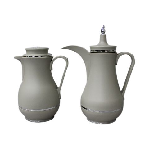 Luxury Elegant Flask Set of 2 Pcs - Dark Grey with Silver Line