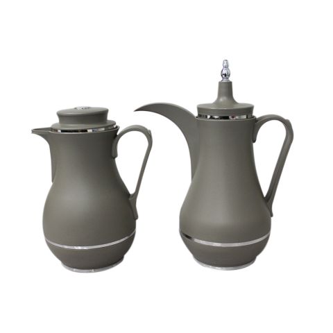Luxury Elegant Flask Set of 2 Pcs - Light Brown with Silver Line
