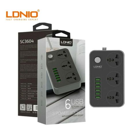 LDNIO SC3604 Power Strip With 3 AC Sockets + 6 USB Ports