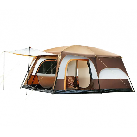 Weather Resistant Foldable 8-10 Persons Camping Tent with Carry Bag - Brown