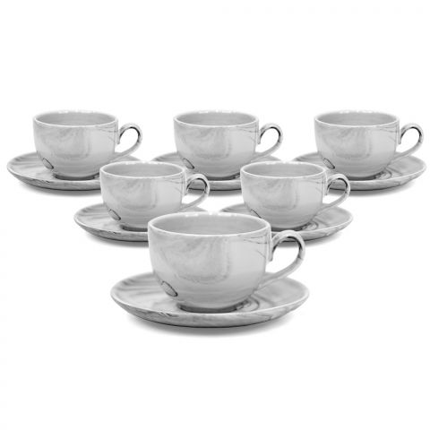  Marble Cups With Saucer Set Grey 90ml - 6 Pieces 
