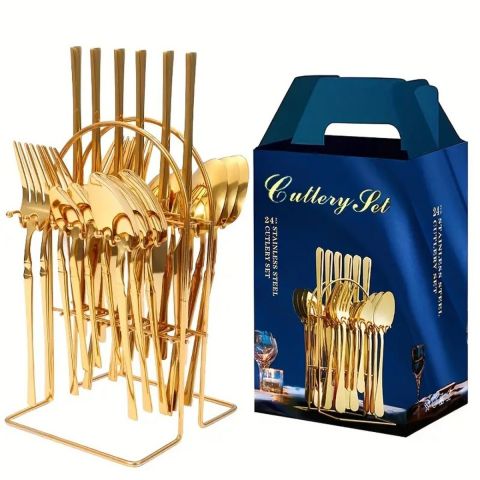 Stainless Steel Cutlery Set with Stand 24 Pcs 