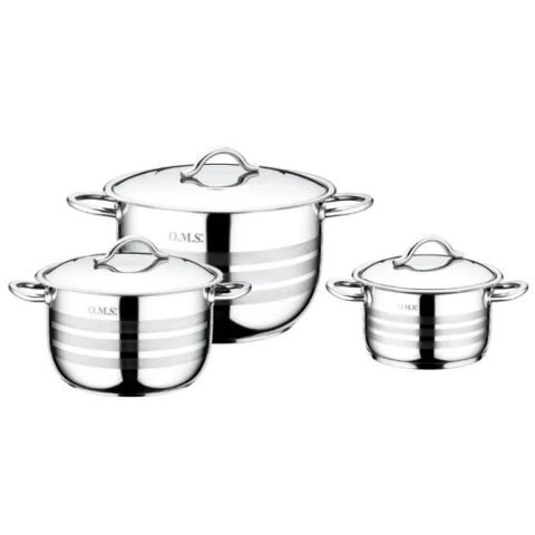 OMS Stainless Steel Cookware Set of 6 (24, 26, 30 cm)