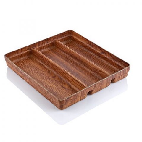 EVELIN Wood Finish Cutlery Tray & Kitchen Drawer Organizer-3 compartment
