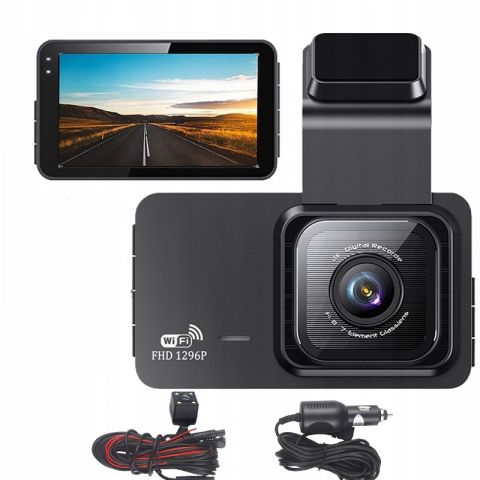 1296P WiFi Dash Camera with Dual Lens