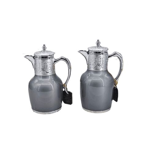 Vacuum Flask Set of 2 Pcs - Grey with Silver Handle 