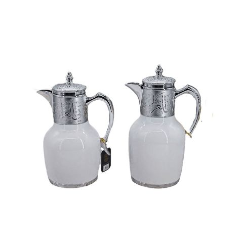 Vacuum Flask Set of 2 Pcs - White with Silver Handle 