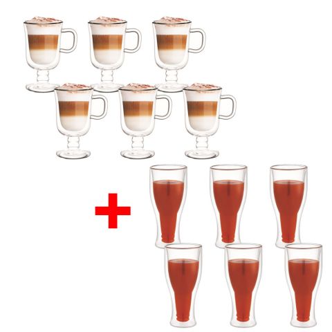 Aramoro 6 Pcs Set 260ml Double Wall Glass Tumbler With Base + Aramoro 6 Pcs Set 260ml Tumbler Free