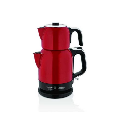 Korkmaz 1600W Caytema Stainless Steel Electric Teapot 0.9 L + 1.7 L -Red