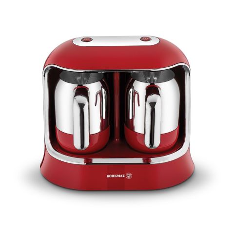 Korkmaz 800W Automatic Twin Turkish Coffee Machine 640 ml 4 + 4 Cups-Red