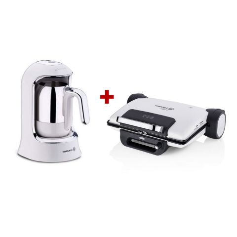 Korkmaz 400W Turkish Coffee Machine 4 Cups + Korkmaz 1800 W Maxi Grill - White