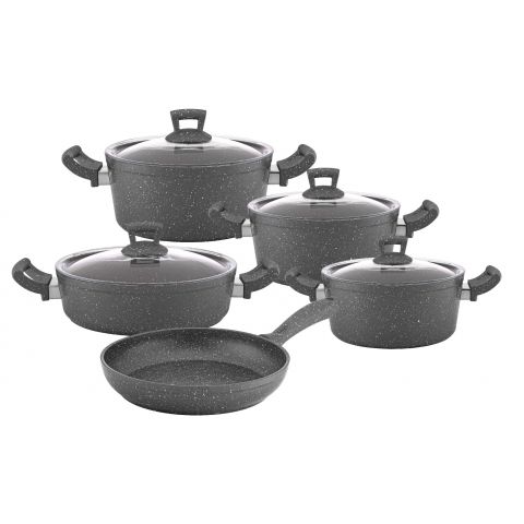 Hascevher Granite Cookware Set with Glass Cover -Grey
