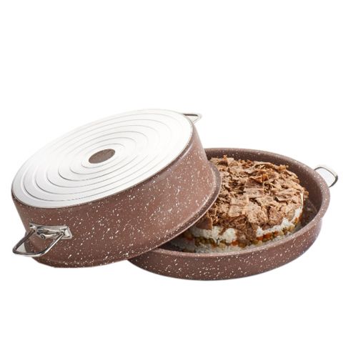 Saflon Maqluba With Stainless Steel Lid + 24 Cm + Tray 28 Cm -Brown