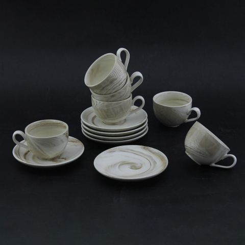 Set of 6Pcs Marble Cups 100ml with Saucer- Honey
