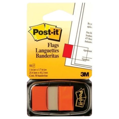 3M Post-It 25.4mm x 43.2mm 50 Tape Flags (Orange)